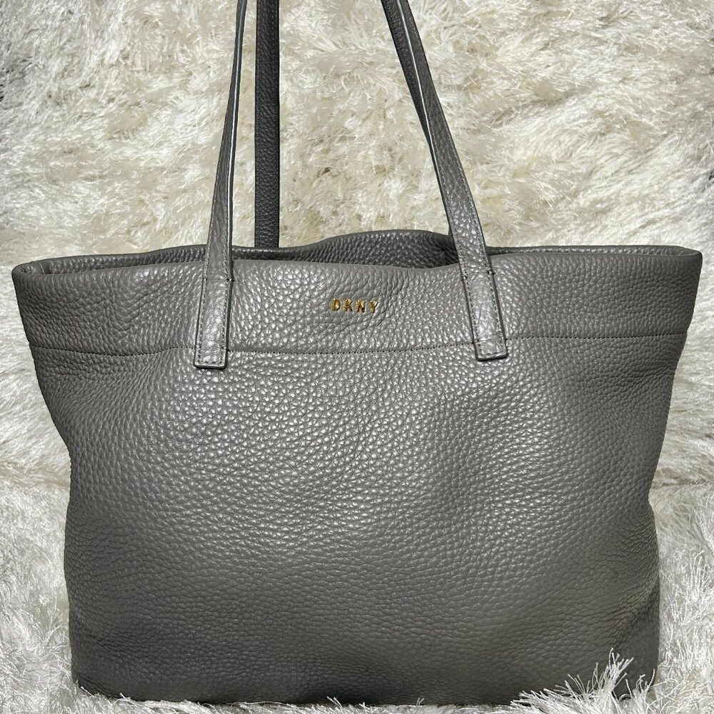 DKNY Soft Thick Pebbled Leather Large Tote (Gray)